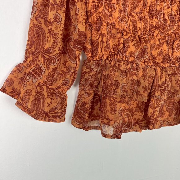 NWT Patrons of Peace Cropped Floral Smocked Ruffle Top Marigold Size Small S NEW - Picture 4 of 15